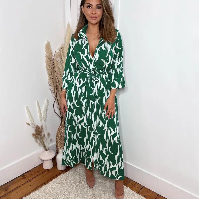 Silvia - Vestido midi camisero cruzado estampado Lasting Daydream