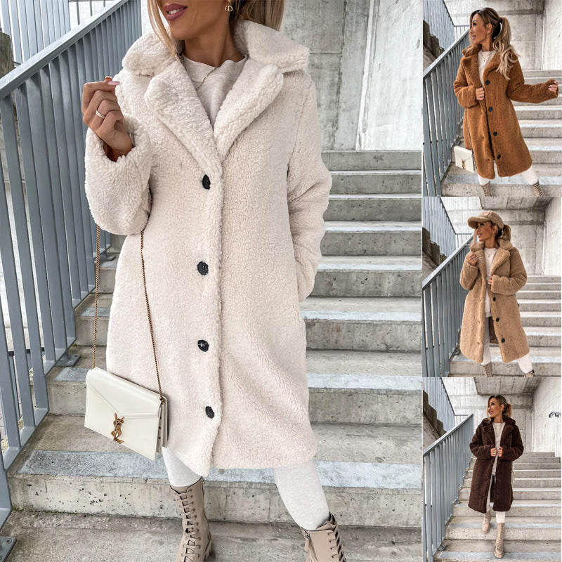 Chaqueta de Mujer de Manga Larga con Solapa y Forro de Piel, Ideal para Invierno – Abrigo Suave