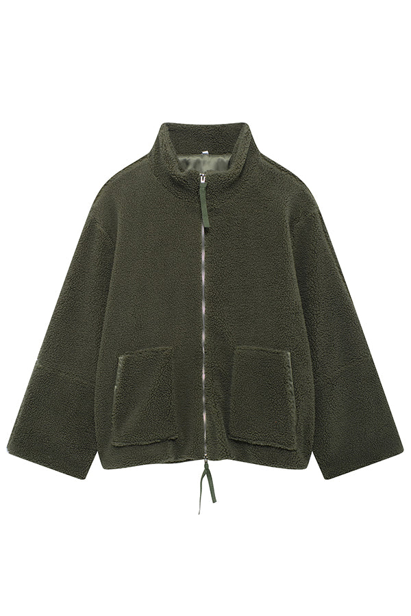 Abrigo Holgado de Color Sólido con Cuello Alto, Mangas Largas y Bolsillos para Mujeres Elegantes