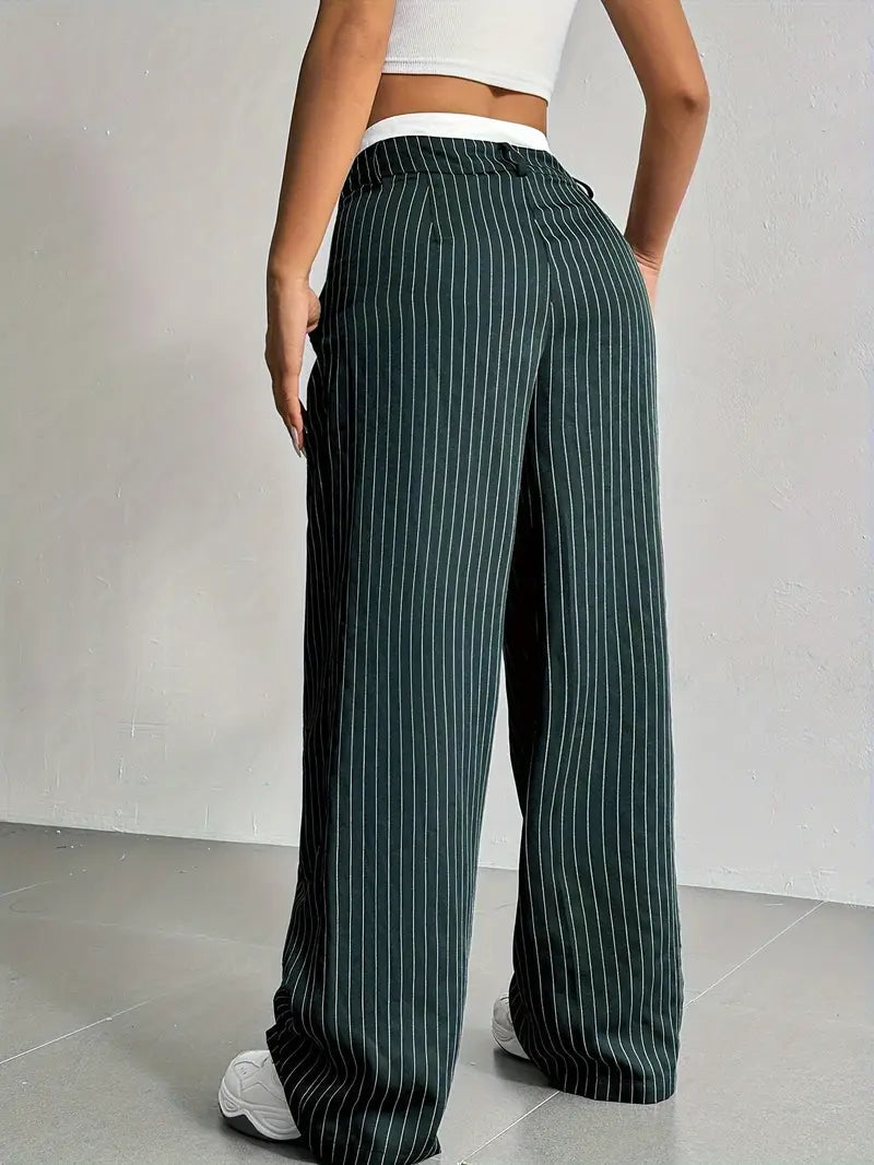 Pantalón ancho moderno con estampado de rayas para mujer