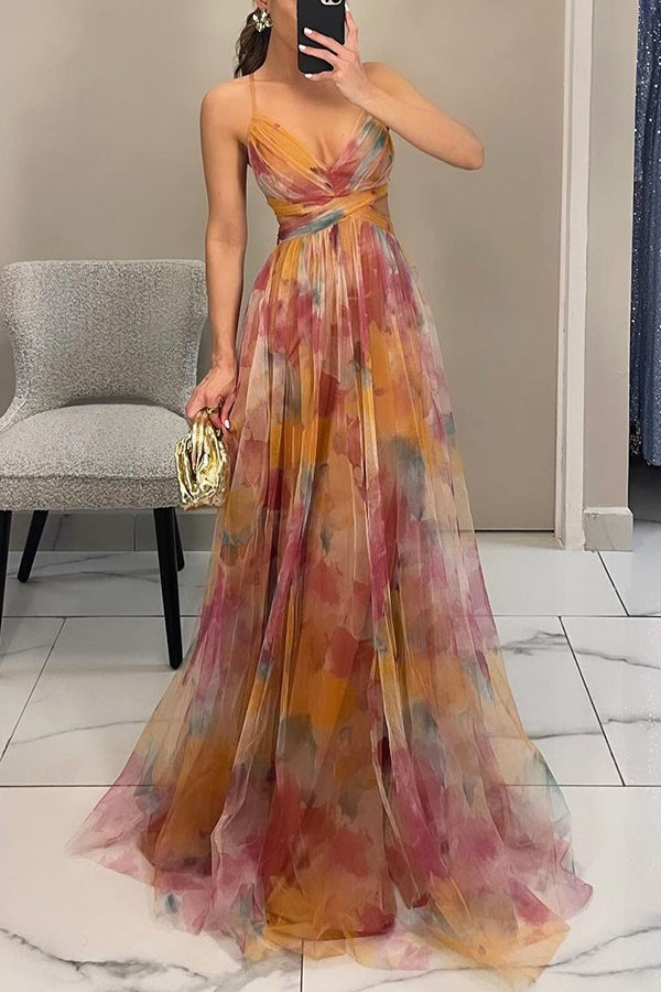 Vestido largo con tirantes y estampado floral de estilo encantador