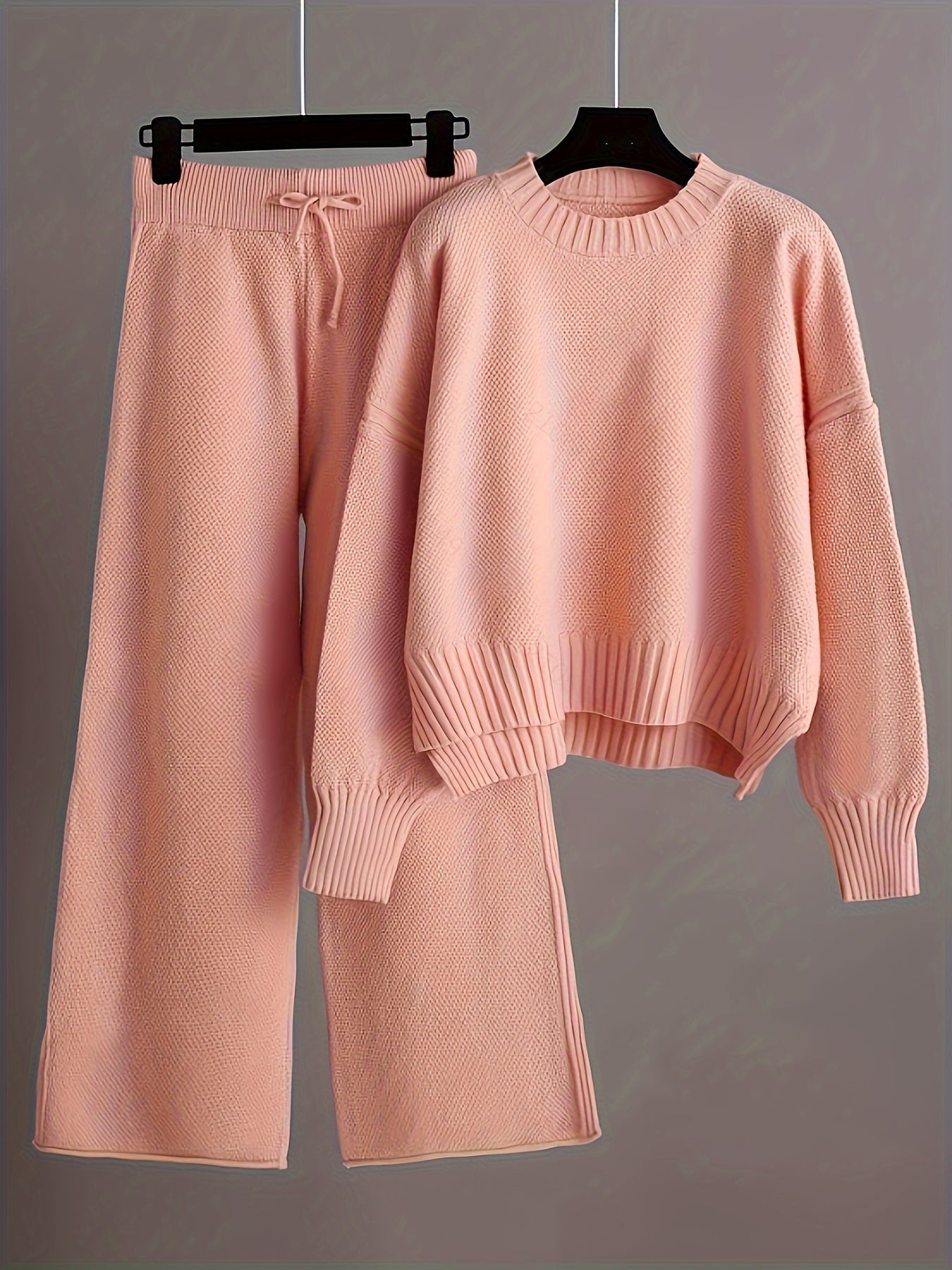 Conjunto elegante de jersey y pantalones anchos para mujer