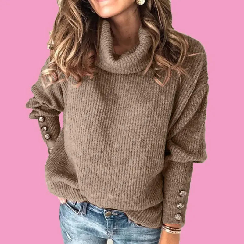 Suéter Casual de Color Sólido con Botones para Mujeres - Estilo Diario