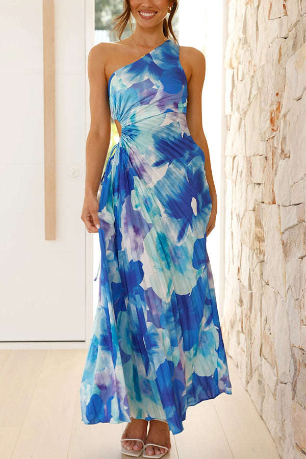 Vestido largo asimétrico con estampado floral lazo ajustable y detalle de aberturas elegante para eventos especiales