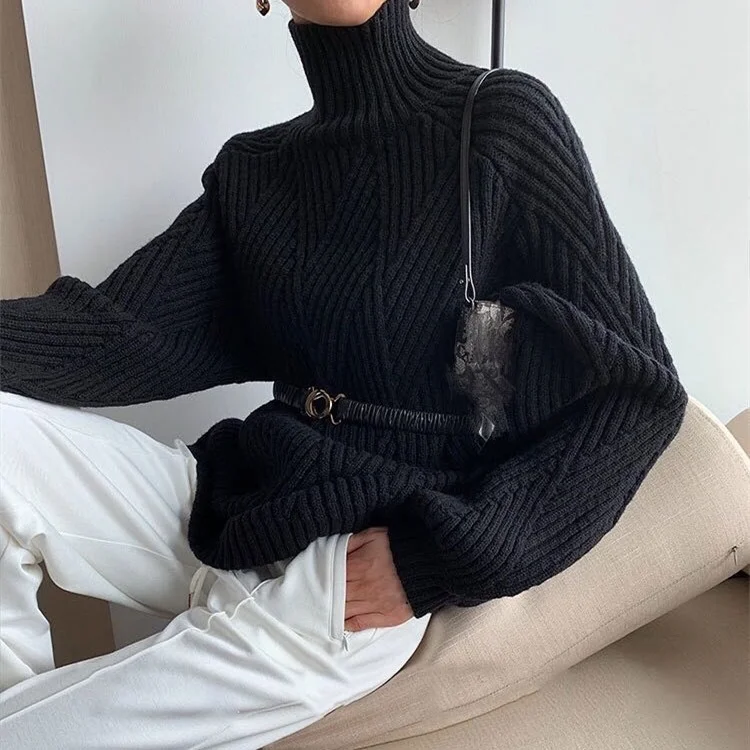 Suéter de cuello alto de gran tamaño para un estilo relajado
