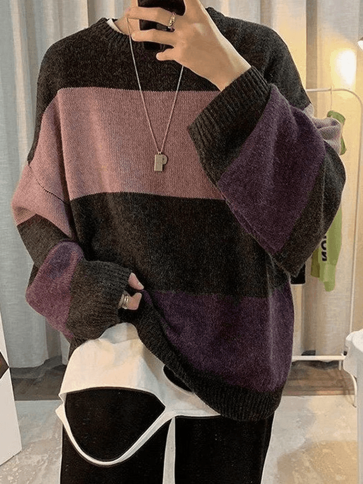 Suéter de Punto de Manga Larga con Rayas para Hombre - Detalles en Contraste, Estilo y Comodidad
