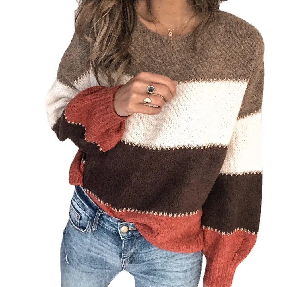 Suéter informal con bloques de color para mujer