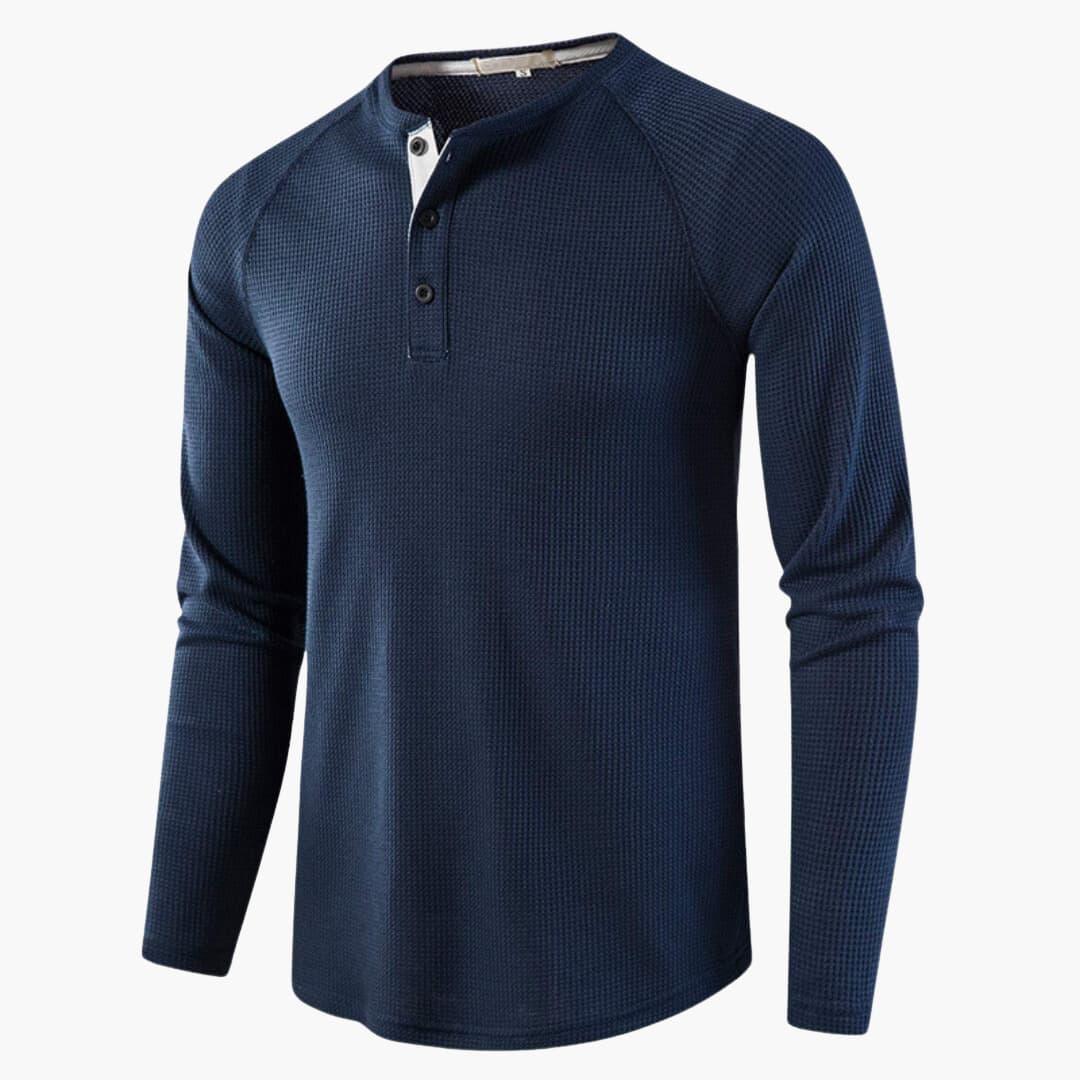 Camiseta de hombre con cierre de botones a medio pecho y mangas largas para un estilo moderno