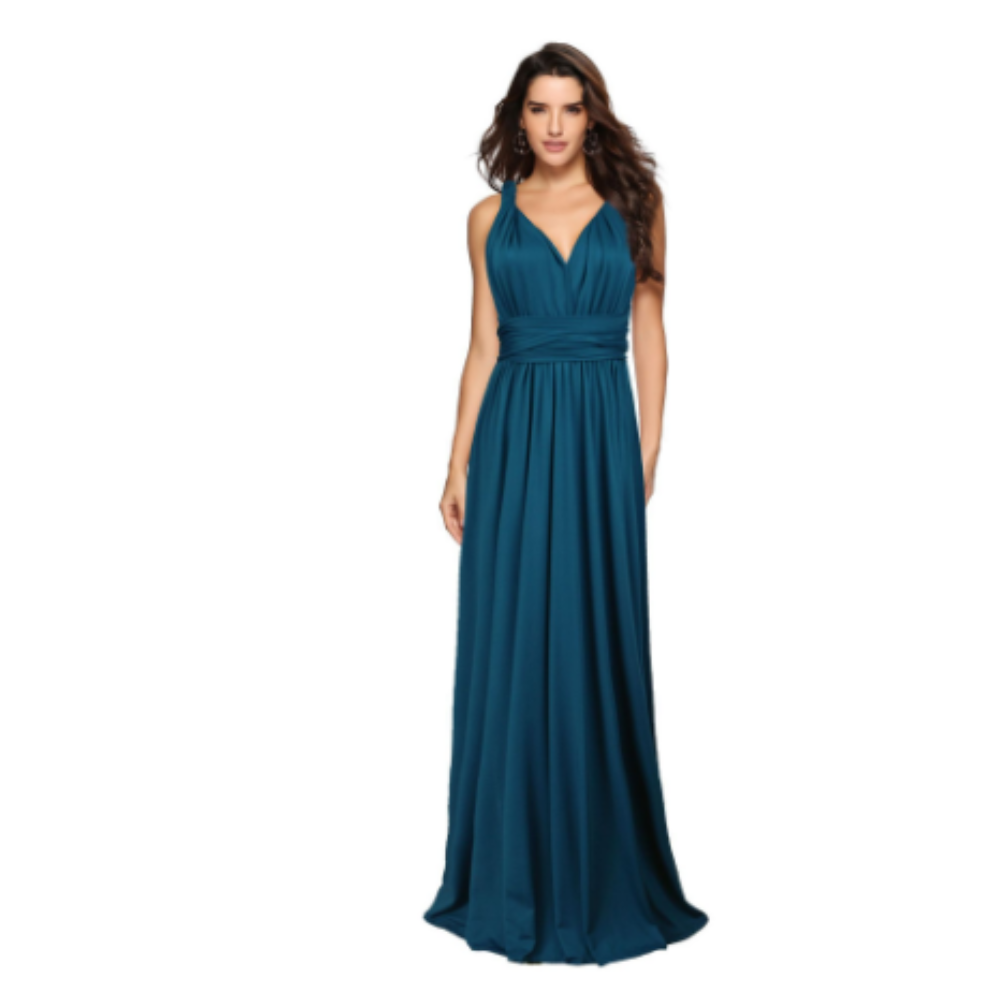 Vestido largo elegante de noche sin mangas con espalda descubierta