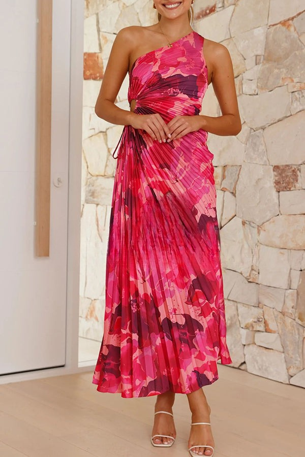 Vestido largo asimétrico con estampado floral lazo ajustable y detalle de aberturas elegante para eventos especiales
