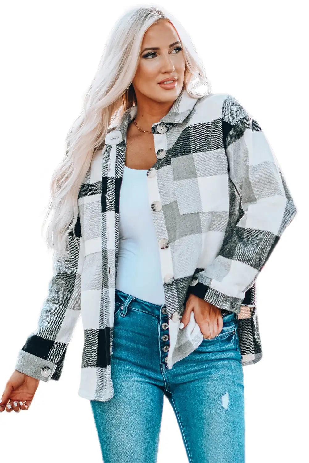 Chaqueta de Cuadros en Bloque de Color Caqui para un Estilo de Invierno Sin Esfuerzo