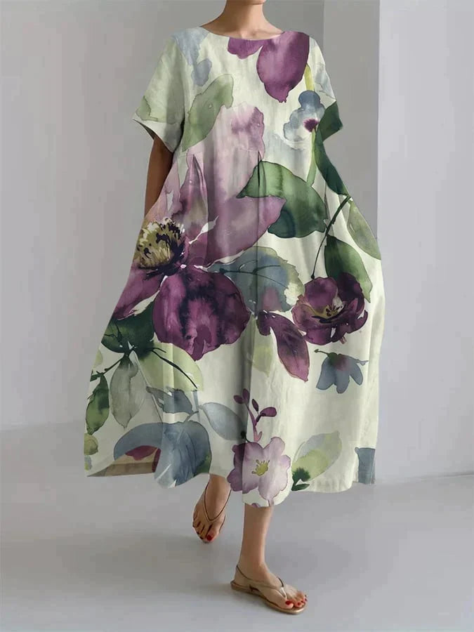 Vestido Floral de Mujer con Diseño Botánico y Corte Holgado