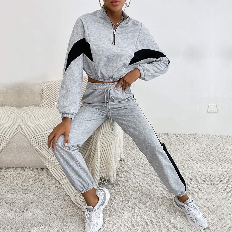 Conjunto Deportivo para Mujer de Invierno con Cuello Alto y Sudadera en Contraste - Moda Activa