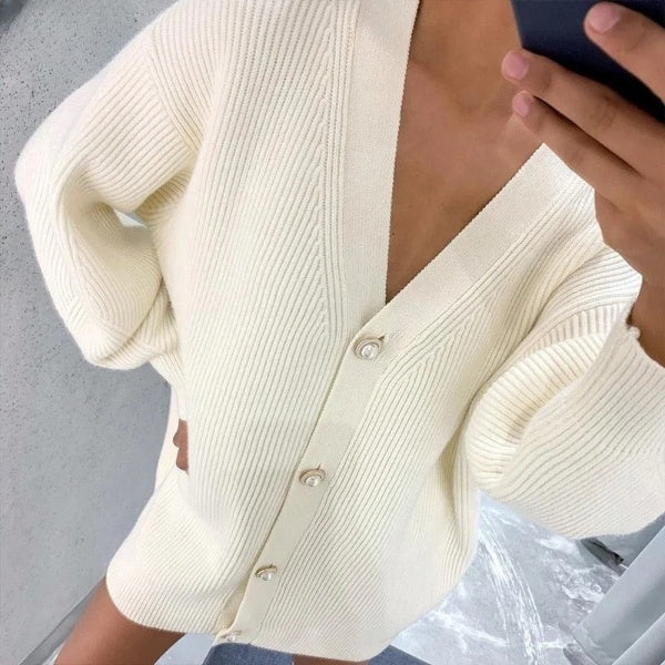 Cárdigan extragrande para mujer con botones de corazón: jersey de punto cálido para otoño e invierno