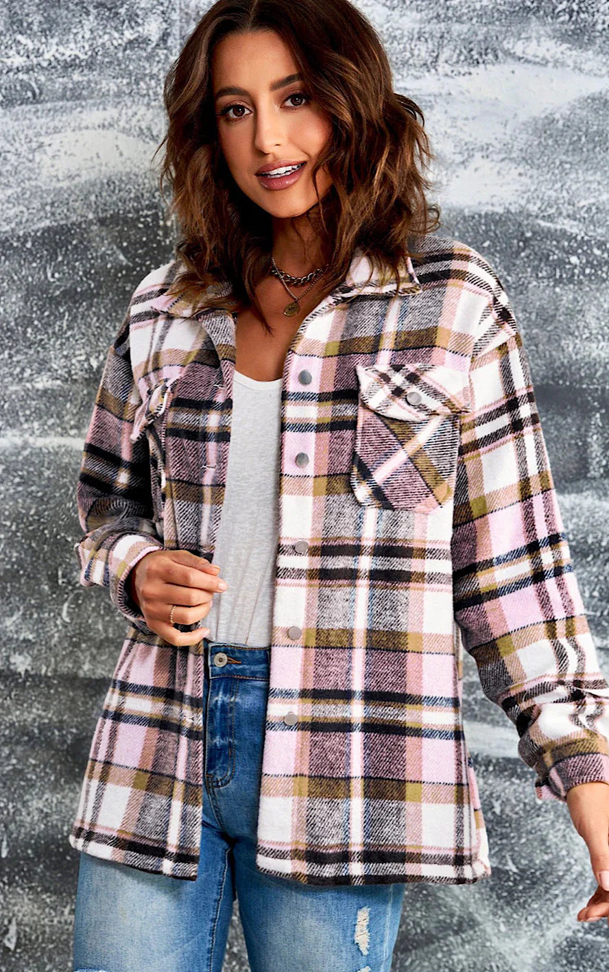 Chaqueta de Cuadros Acogedora con Botones y Bolsillos