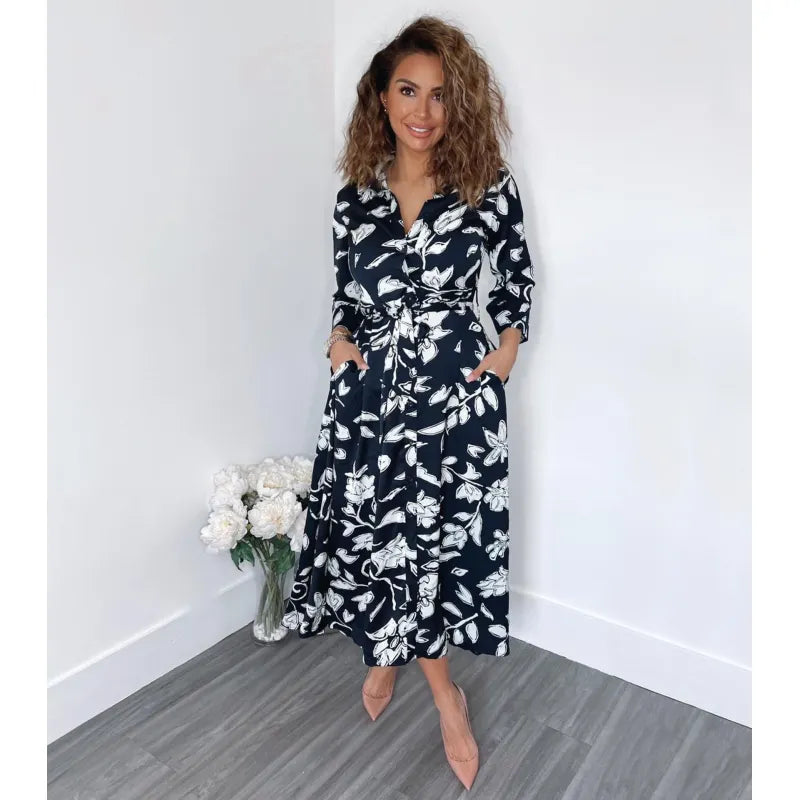 Silvia - Vestido midi camisero cruzado estampado Lasting Daydream