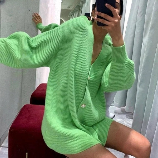 Cárdigan extragrande para mujer con botones de corazón: jersey de punto cálido para otoño e invierno