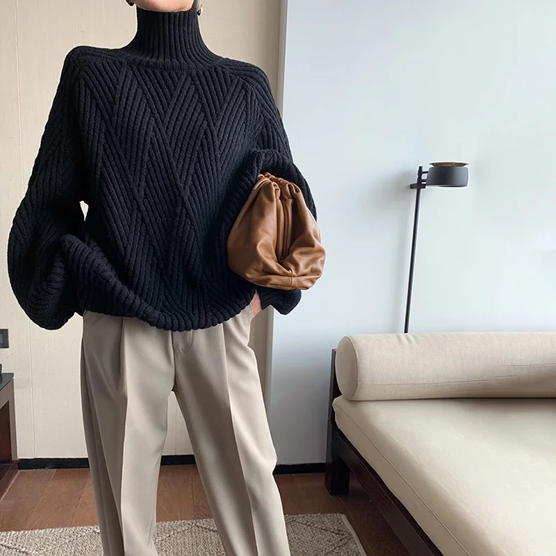 Suéter de cuello alto de gran tamaño para un estilo relajado