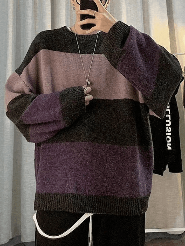 Suéter de Punto de Manga Larga con Rayas para Hombre - Detalles en Contraste, Estilo y Comodidad