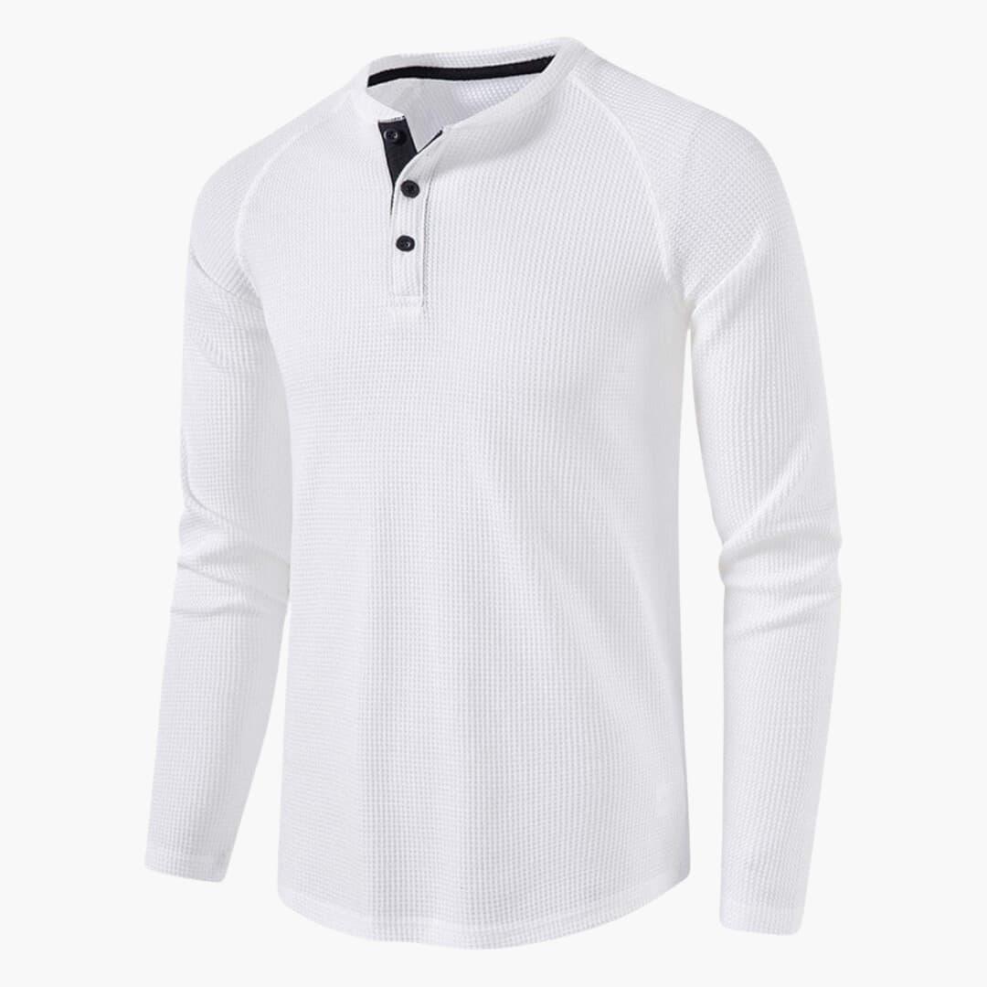 Camiseta de hombre con cierre de botones a medio pecho y mangas largas para un estilo moderno