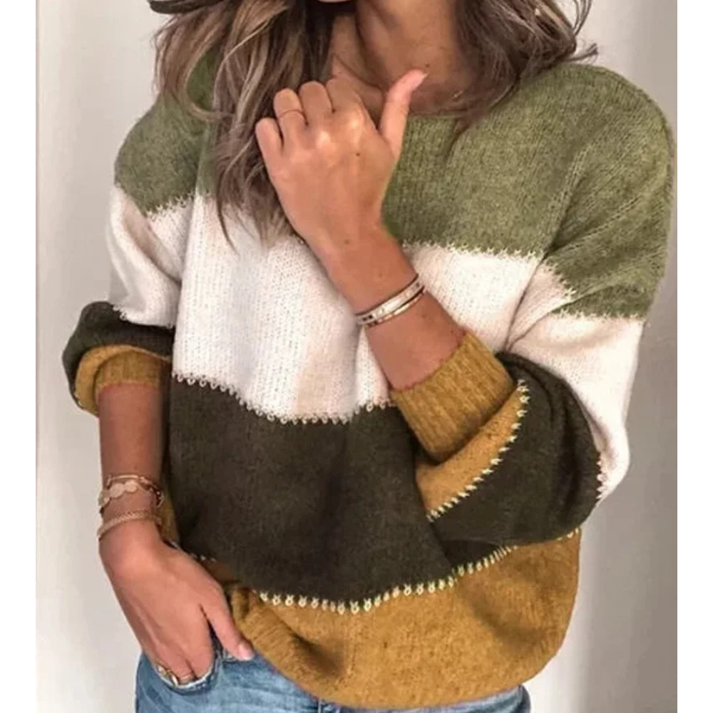 Suéter informal con bloques de color para mujer