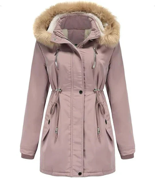 Elegante abrigo largo de mujer con capucha para invierno