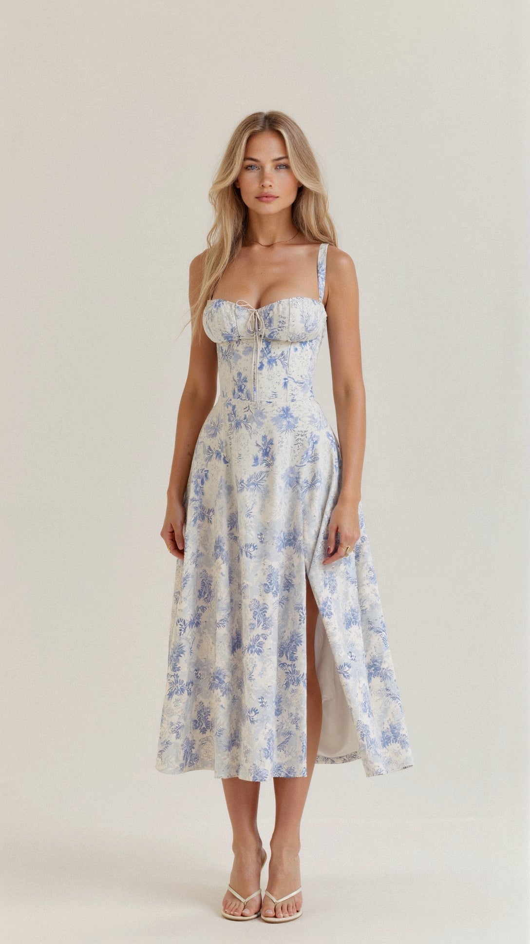 Vestido midi de verano con tirantes y abertura para un look sofisticado
