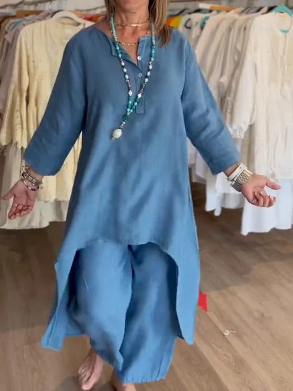 Veronica – Traje informal para mujer de lino liso