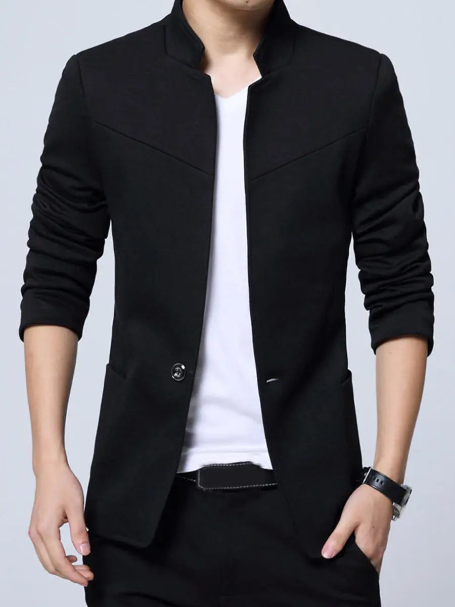 Blazer Slim Fit para Hombre con Cuello Mao y Estilo Informal