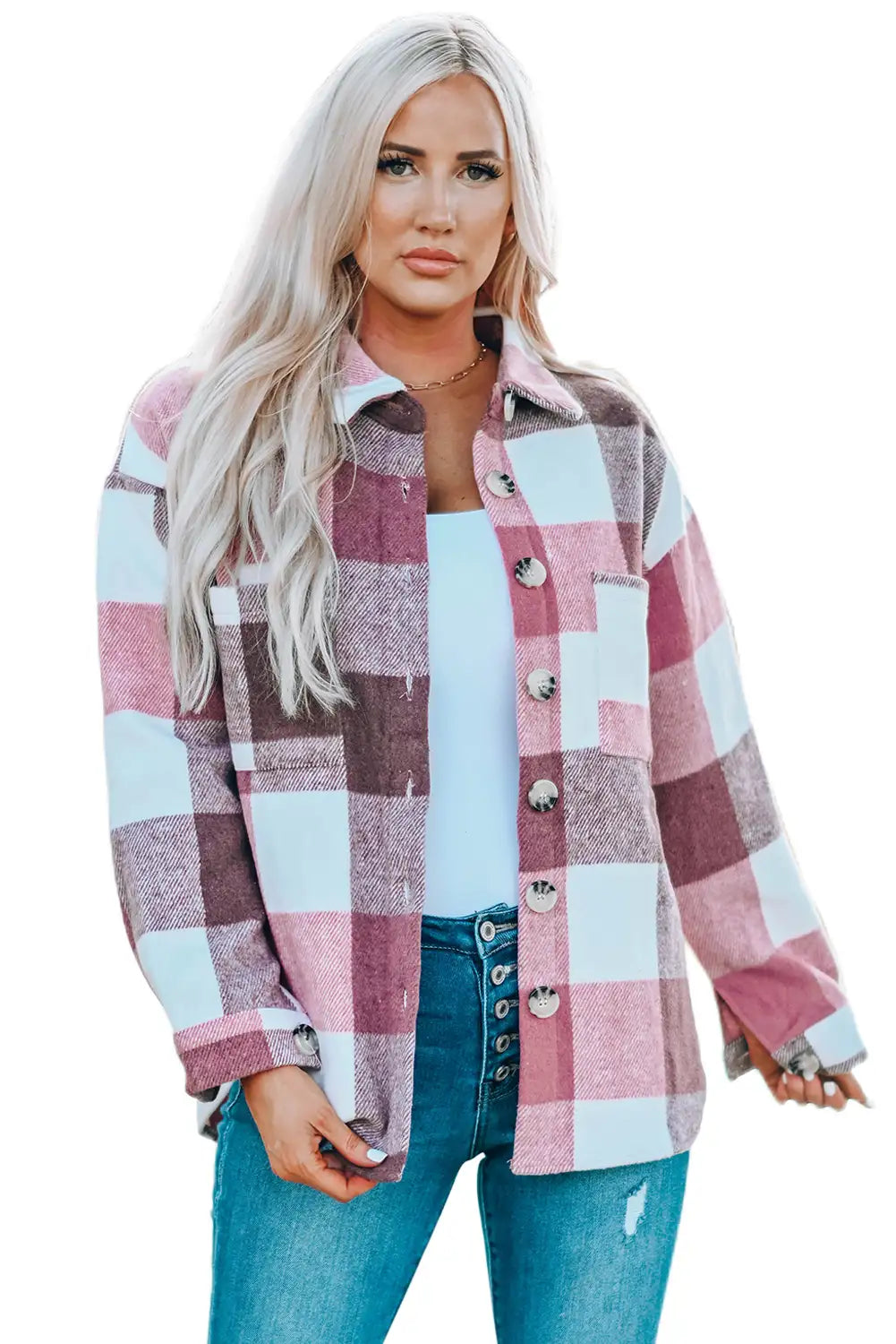 Chaqueta de Cuadros en Bloque de Color Caqui para un Estilo de Invierno Sin Esfuerzo