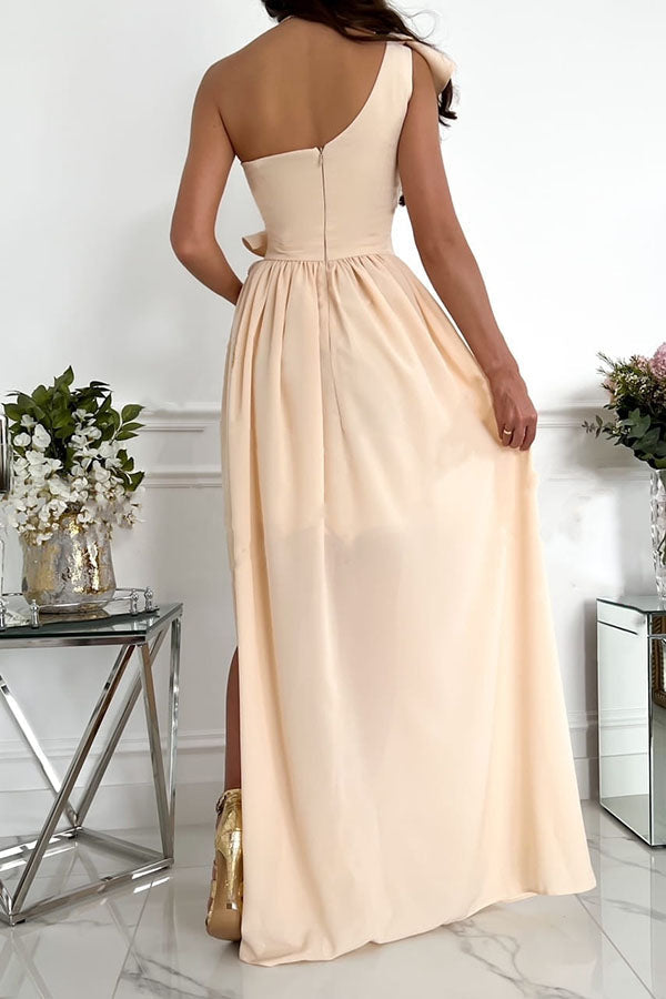 Vestido Largo Elegante de Fiesta con Volantes y un Solo Hombro