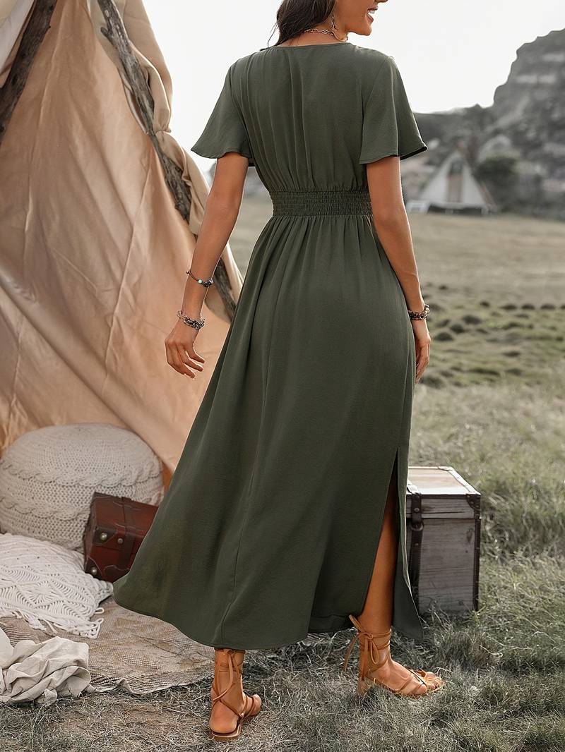 Vestido largo casual para mujer con diseño moderno y mangas amplias