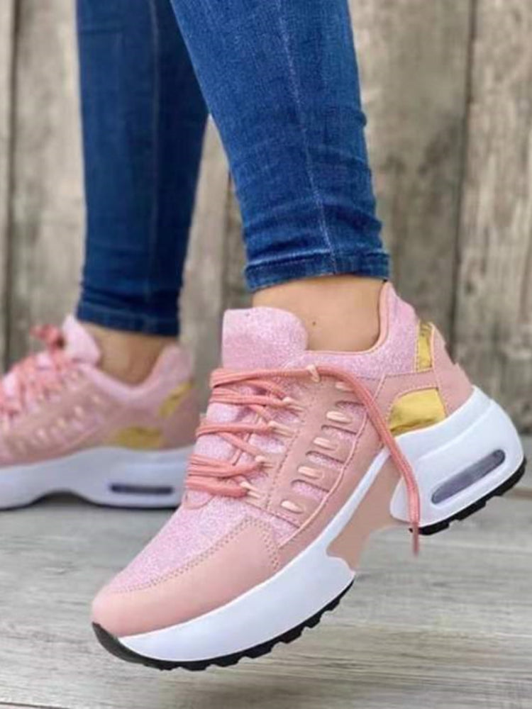 Zapatillas de Mujer con Cuña - Calzado Casual de Malla Transpirable con Suela Gruesa y Cordones