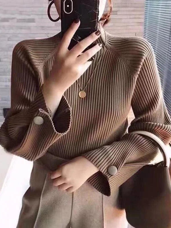 Suéter de Cuello Alto Amplio y Cómodo para Mujer - Color Sólido
