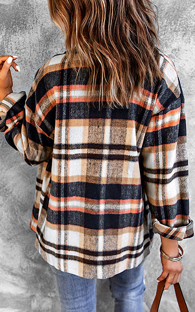 Chaqueta de Cuadros Acogedora con Botones y Bolsillos