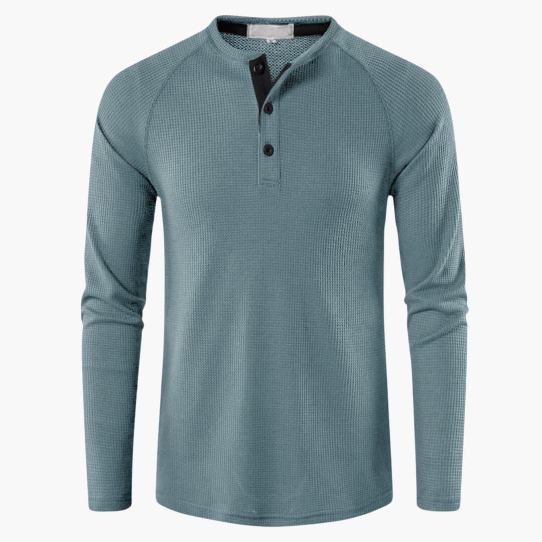 Camiseta de hombre con cierre de botones a medio pecho y mangas largas para un estilo moderno