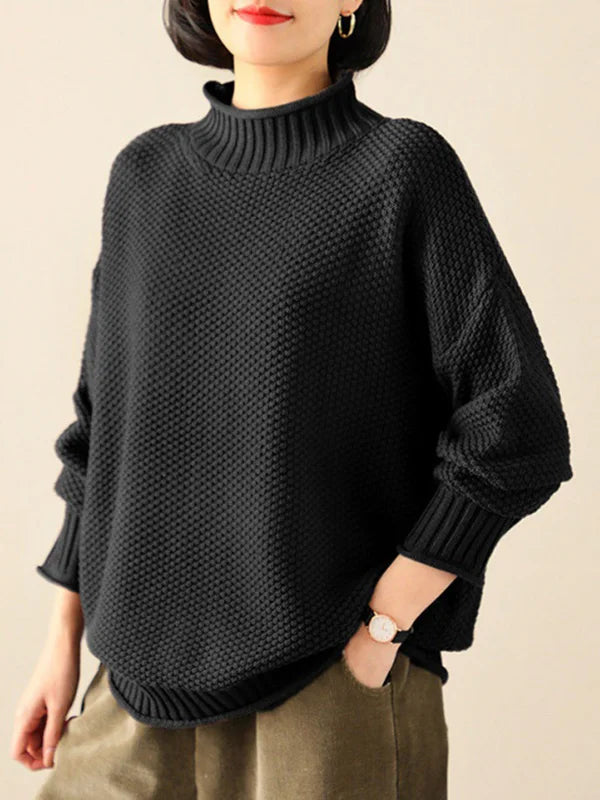 Suéter de Cuello Alto con Mangas Largas y Corte Amplio en Colores Sólidos para un Estilo Casual