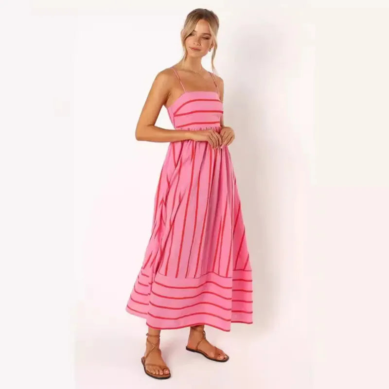Ruth - Maxivestido fruncido elástico con estampado beige y negro