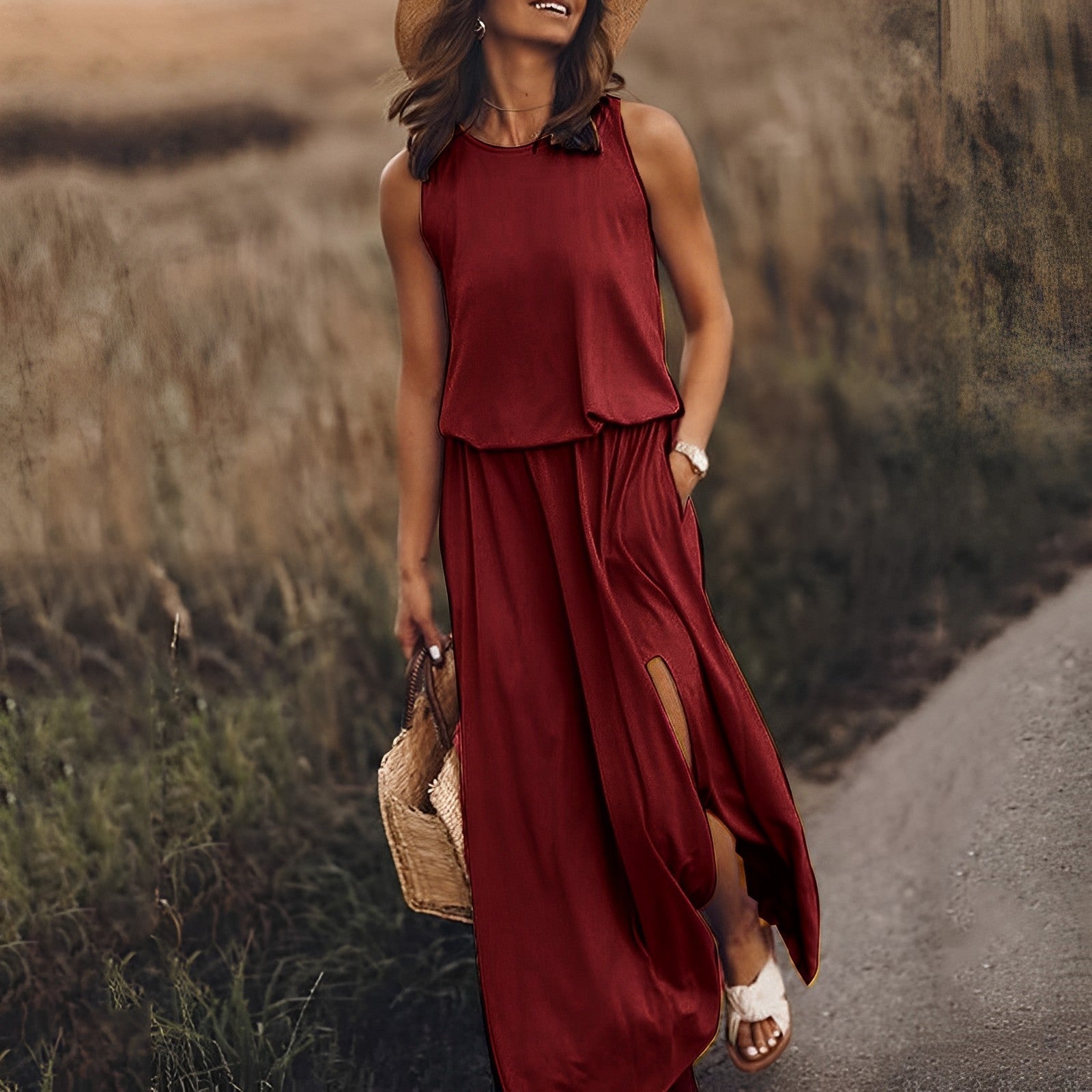 Vestido largo elegante con escote ideal para eventos casuales y ocasiones especiales