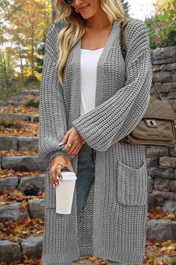Chaqueta de Suéter Cardigan Oversize de Largo Medio con Doble Bolsillo para Muje
