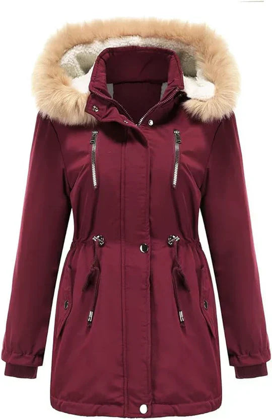 Elegante abrigo largo de mujer con capucha para invierno