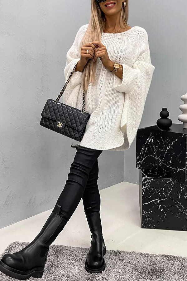 Suéter Poncho de Punto Suelto con Cuello Redondo - Ideal para Todas las Estaciones