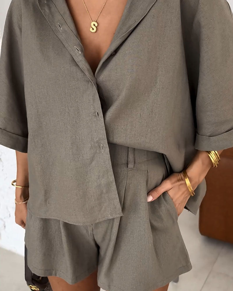 Conjunto casual suelto de blusa y pantalones cortos para mujer ideal para el día a día