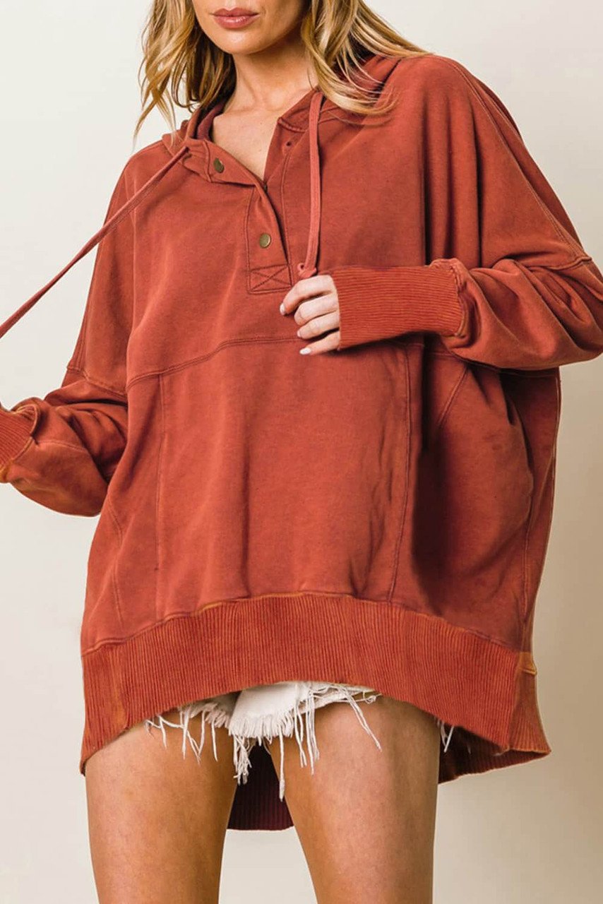 Sudadera Ancha con Capucha Naranja, Cierres a Presión y Agujeros para Pulgares
