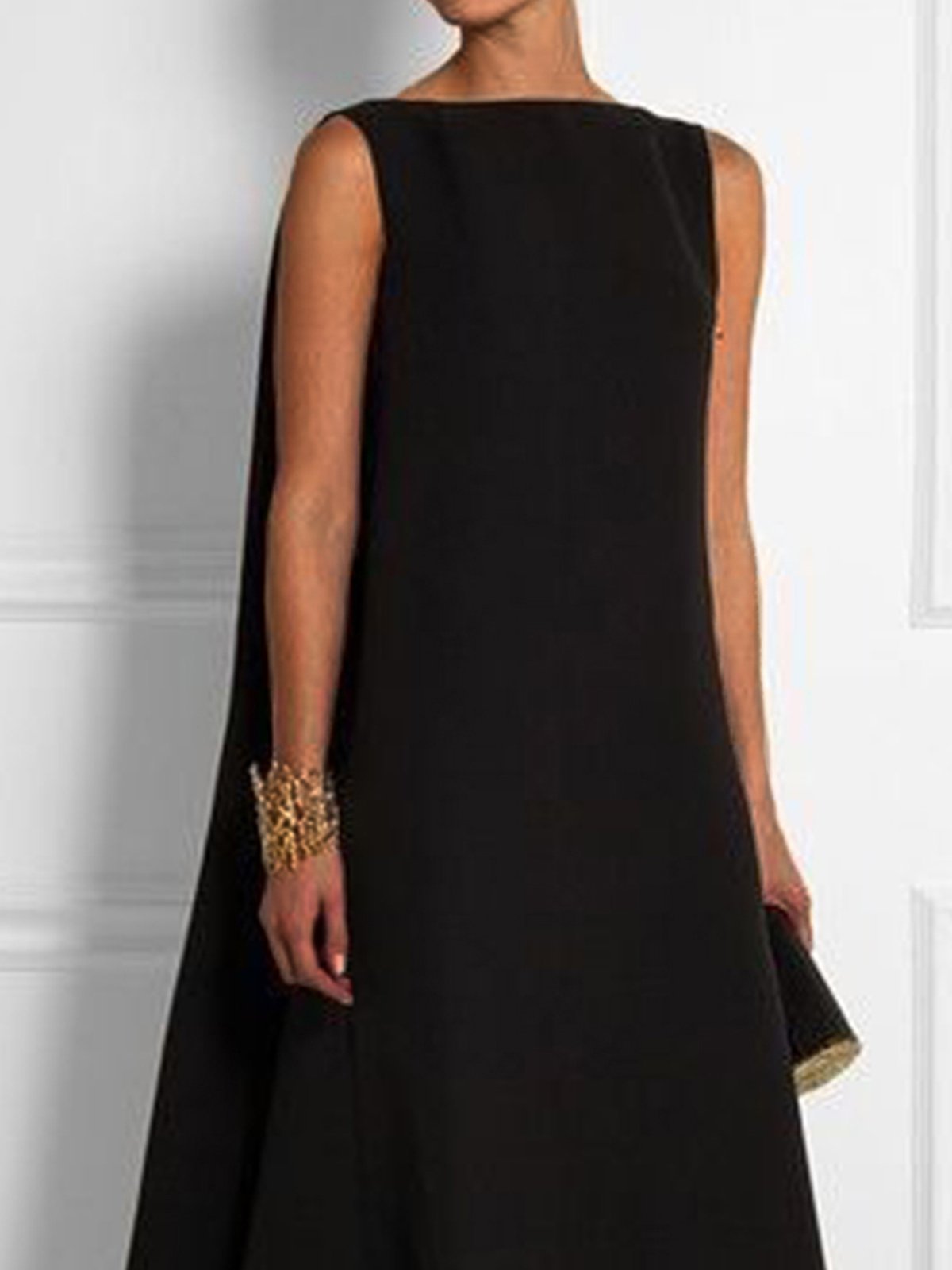 Vestido largo vintage sin mangas con cuello redondo para un mira casual