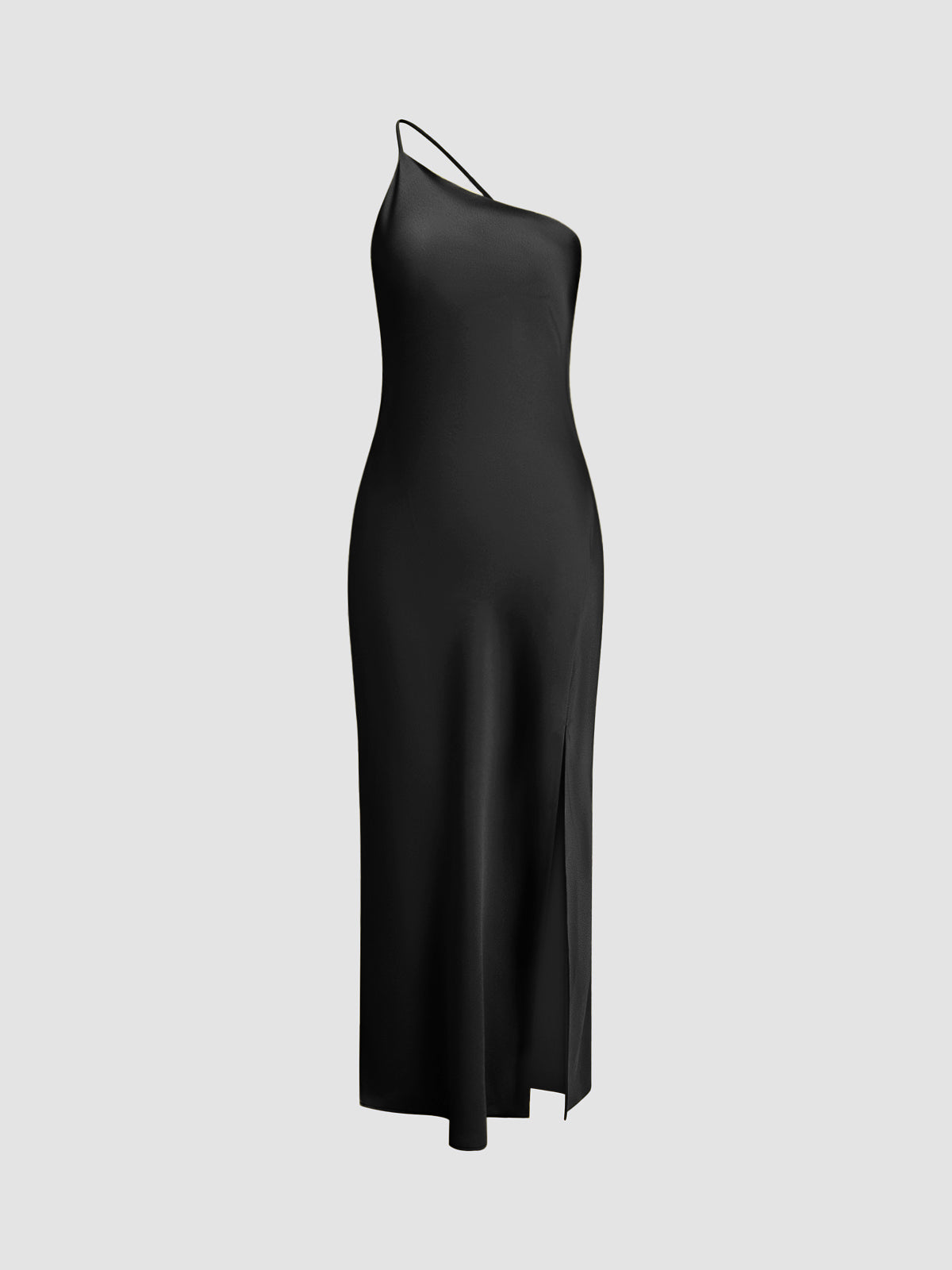 Vestido largo elegante con cuello halter y abertura alta