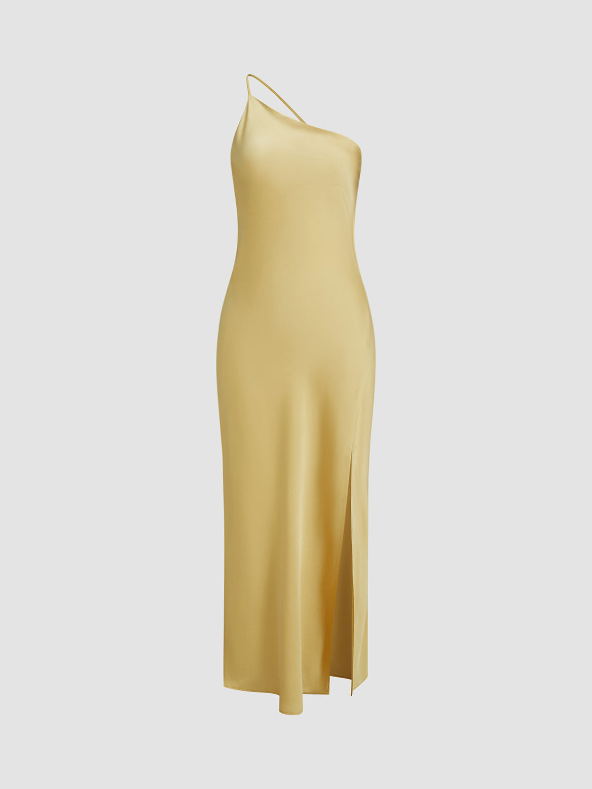 Vestido largo elegante con cuello halter y abertura alta