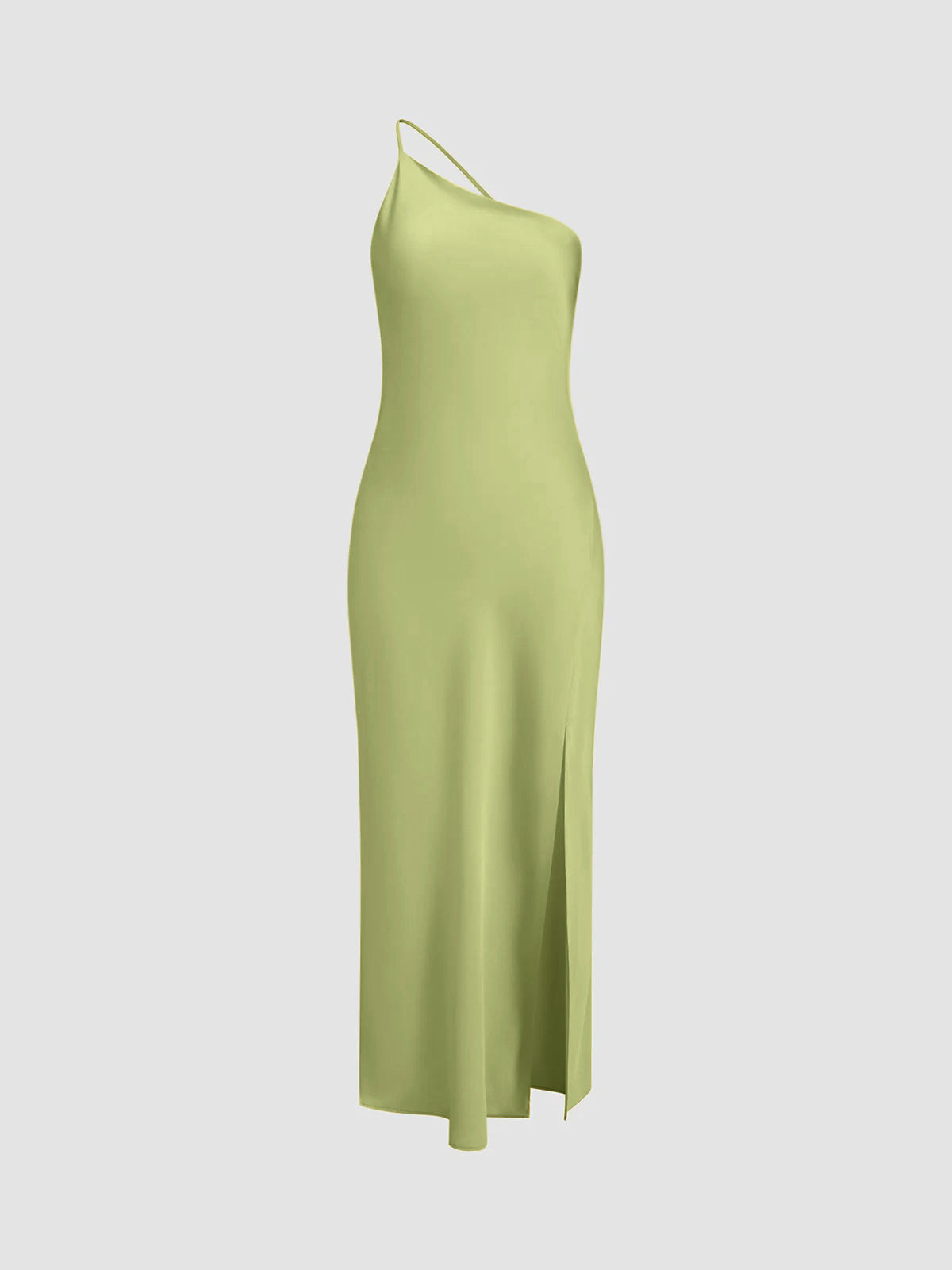 Vestido largo elegante con cuello halter y abertura alta