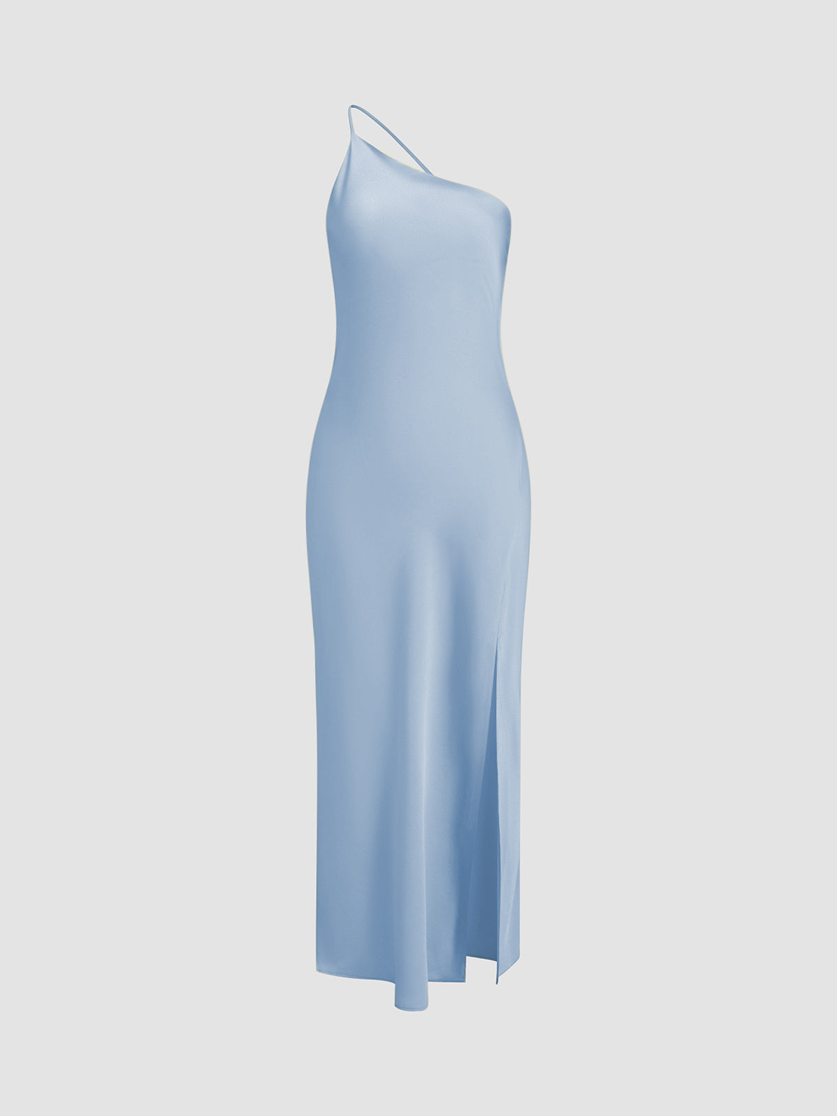 Vestido largo elegante con cuello halter y abertura alta