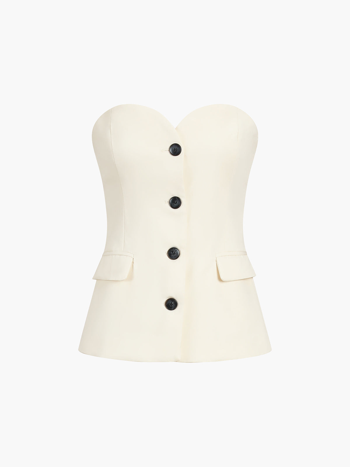 Conjunto moderno y elegante para mujer con top sin tirantes con botones y pantalón ancho